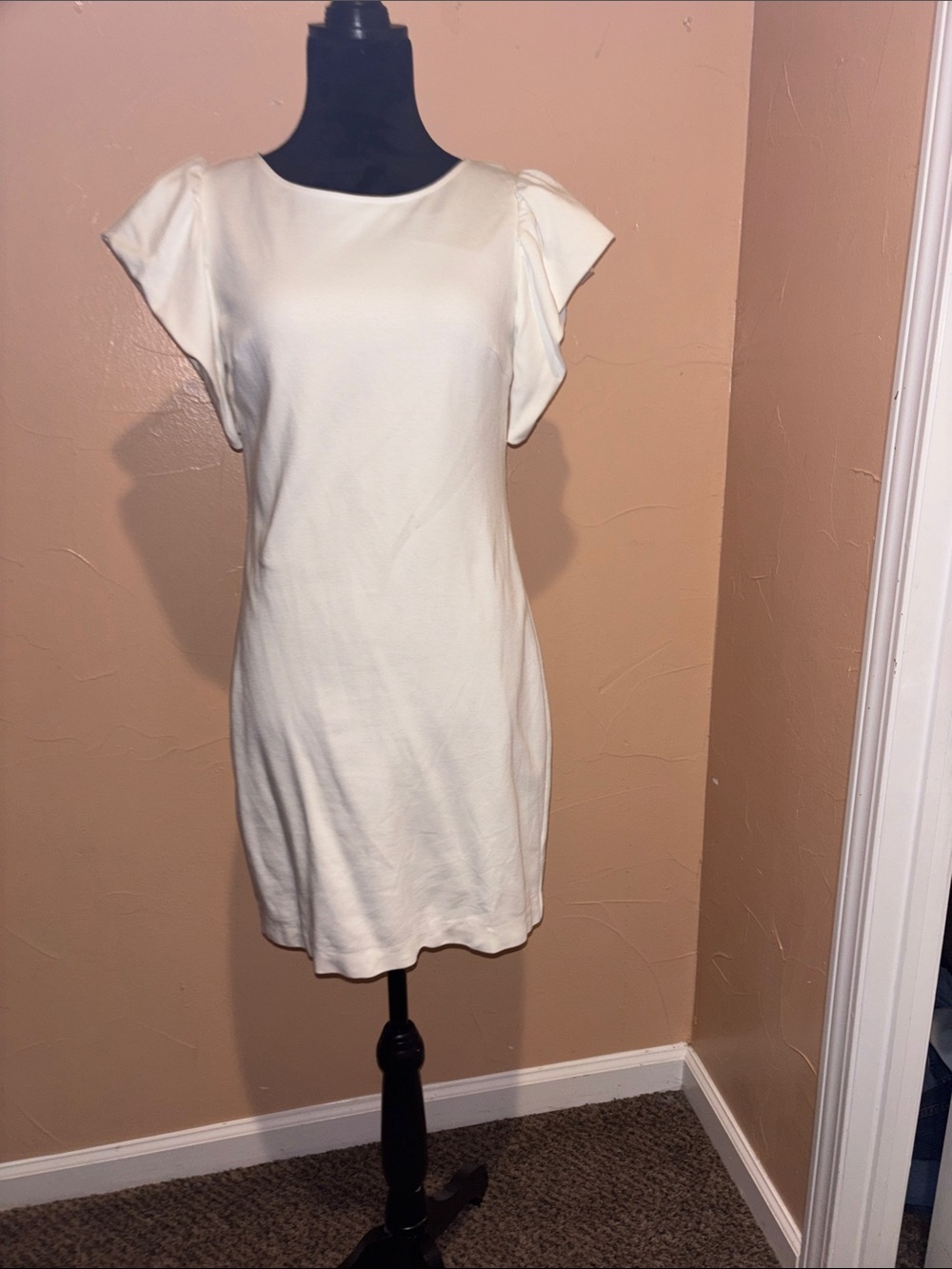 Trina Turk Cream Short-Sleeve Shift Mini Dress